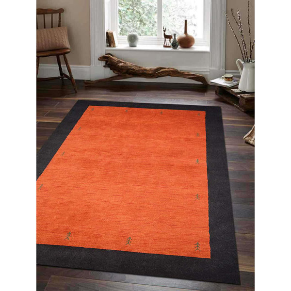 Latitude Run® Abstract HandKnotted Wool Orange Black Area Rug Wayfair.ca